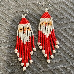 Red and White Beaded Santa Earrings